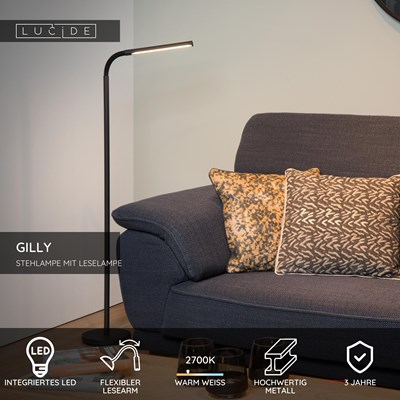Lucide GILLY - Stehlampe Mit Leselampe - LED - 1x6W 2700K - Schwarz